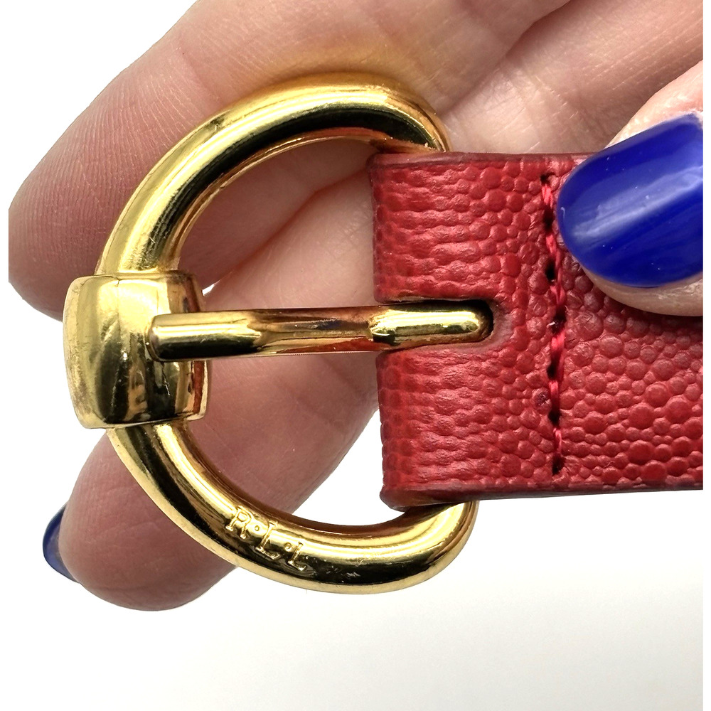 Lauren Ralph Lauren Pebbled Cherry Red Gold-tone Buckle Skinny Belt M 31-35" - Picture 14 of 16